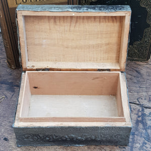 Arts & Crafts Pewter Worked Three Dimensional Owl Decorated Box With Ruskin Roundels Antique Circa 1905