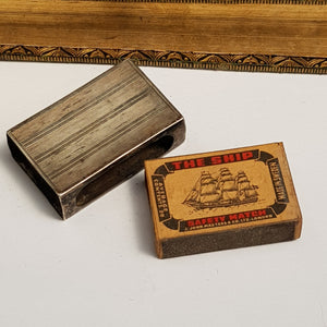 Sterling Silver Matchbox Cover With Old The Ship Matchbox Antique London Circa 1922
