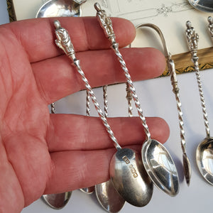 Sterling Silver Clansman Tea Spoons & Sugar Tongs Set Antique Sheffield Circa 1901