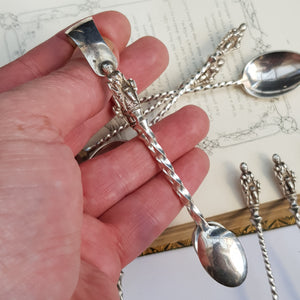 Sterling Silver Clansman Tea Spoons & Sugar Tongs Set Antique Sheffield Circa 1901