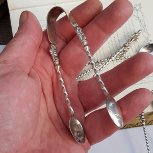 Sterling Silver Clansman Tea Spoons & Sugar Tongs Set Antique Sheffield Circa 1901