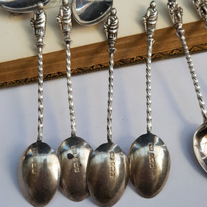 Sterling Silver Clansman Tea Spoons & Sugar Tongs Set Antique Sheffield Circa 1901