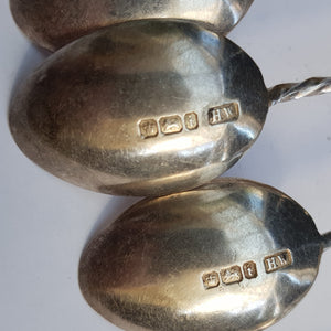 Sterling Silver Clansman Tea Spoons & Sugar Tongs Set Antique Sheffield Circa 1901