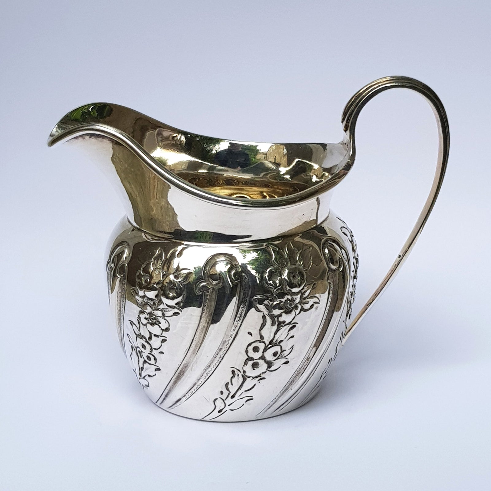 Sterling Silver Floral Repousse Creamer Jug Antique Victorian London Circa 1880