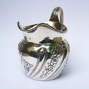 Sterling Silver Floral Repousse Creamer Jug Antique Victorian London Circa 1880
