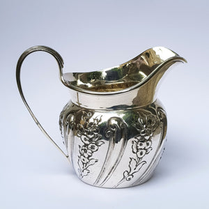 Sterling Silver Floral Repousse Creamer Jug Antique Victorian London Circa 1880