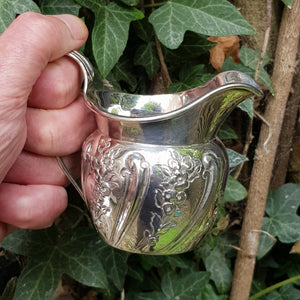 Sterling Silver Floral Repousse Creamer Jug Antique Victorian London Circa 1880