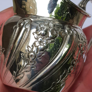 Sterling Silver Floral Repousse Creamer Jug Antique Victorian London Circa 1880