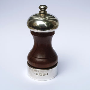 Sterling Silver Mounted Carved Olivewood Pepper Mill Vintage London Circa 1987
