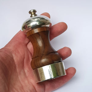 Sterling Silver Mounted Carved Olivewood Pepper Mill Vintage London Circa 1987
