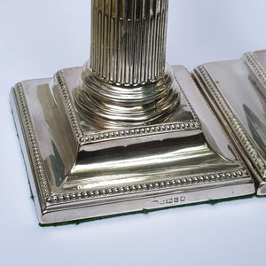 Sterling Silver Pair Of Heavy Corinthian Column Candlesticks Antique Victorian Sheffield Circa 1878