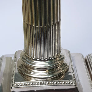 Sterling Silver Pair Of Heavy Corinthian Column Candlesticks Antique Victorian Sheffield Circa 1878