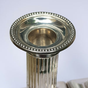 Sterling Silver Pair Of Heavy Corinthian Column Candlesticks Antique Victorian Sheffield Circa 1878