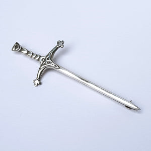 Sterling Silver Large Sized Scottish Claymore Sword Brooch Vintage Edinburgh Circa 1972