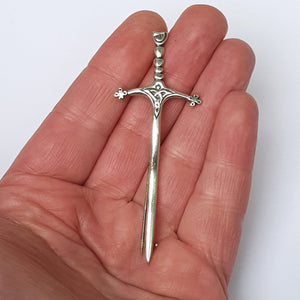 Sterling Silver Large Sized Scottish Claymore Sword Brooch Vintage Edinburgh Circa 1972