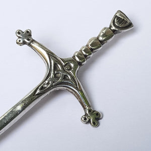 Sterling Silver Large Sized Scottish Claymore Sword Brooch Vintage Edinburgh Circa 1972