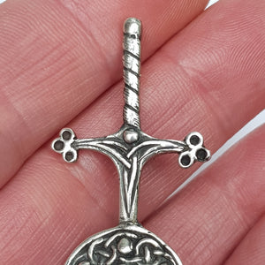 Sterling Silver Scottish Claymore Sword And Buckler Shield Brooch Vintage Edinburgh Circa 1973