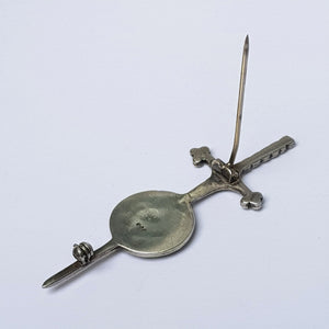Sterling Silver Scottish Claymore Sword And Buckler Shield Brooch Vintage Edinburgh Circa 1973