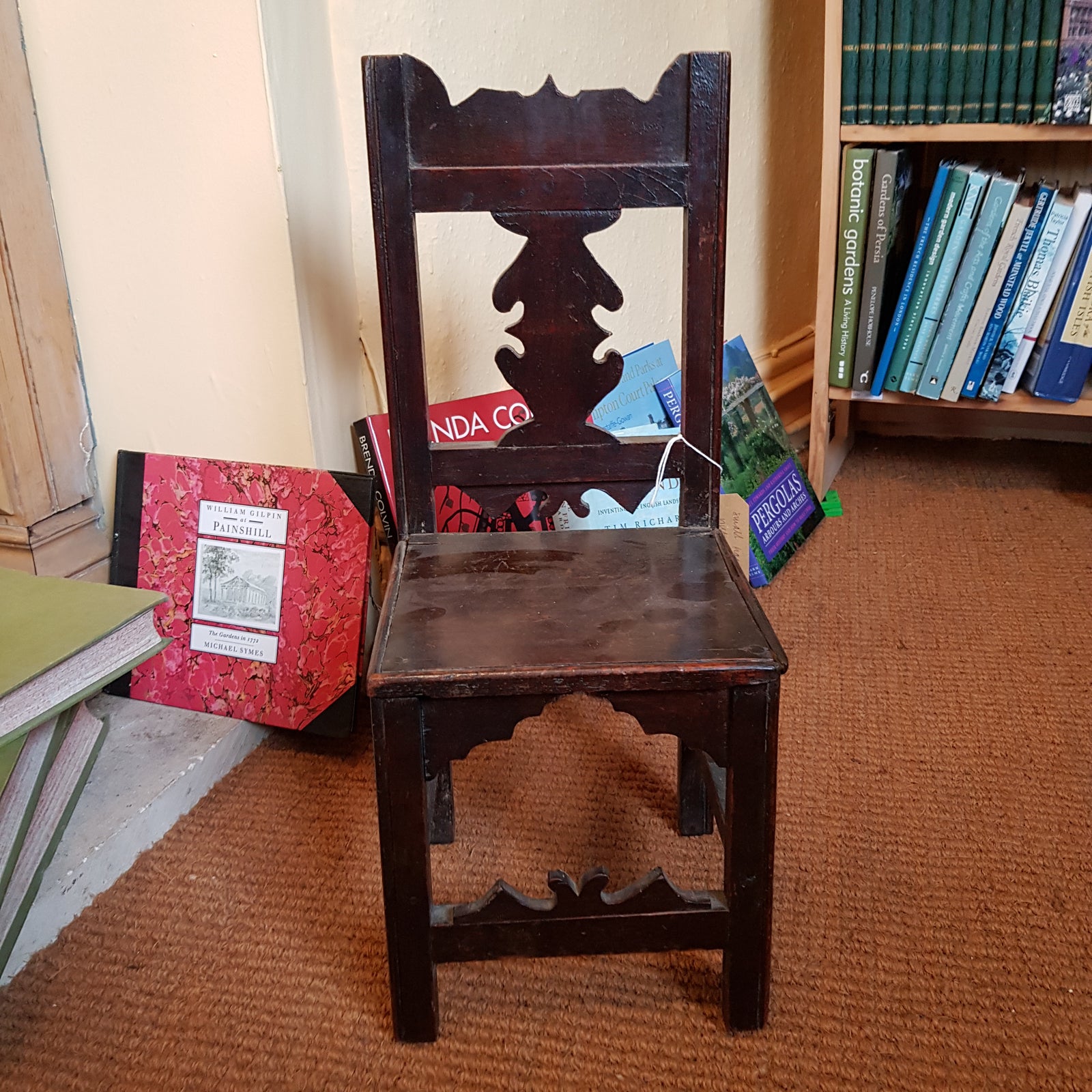Hand Carved Dark Oak gothic Style Child's Dolls Chair Antique Victorian Circa 1870