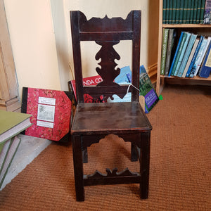 Hand Carved Dark Oak gothic Style Child's Dolls Chair Antique Victorian Circa 1870