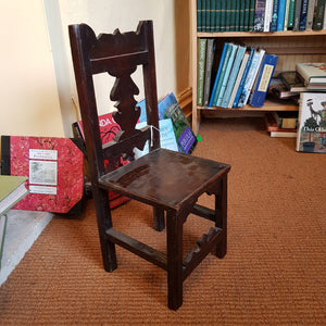 Hand Carved Dark Oak gothic Style Child's Dolls Chair Antique Victorian Circa 1870