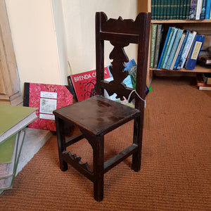 Hand Carved Dark Oak gothic Style Child's Dolls Chair Antique Victorian Circa 1870