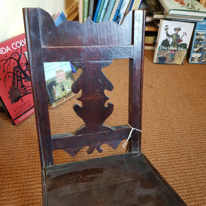 Hand Carved Dark Oak gothic Style Child's Dolls Chair Antique Victorian Circa 1870