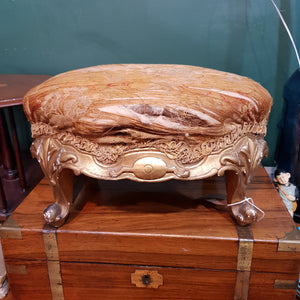 French Gesso Finished Rococo Style Upholstered Style Foot Stool Antique Circa 1880's