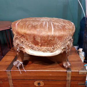 French Gesso Finished Rococo Style Upholstered Style Foot Stool Antique Circa 1880's