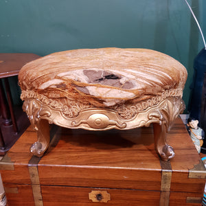 French Gesso Finished Rococo Style Upholstered Style Foot Stool Antique Circa 1880's