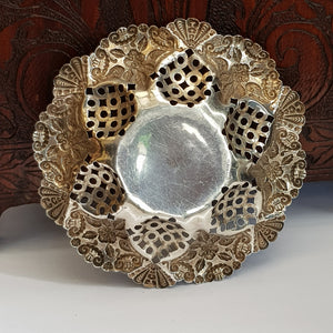 Sterling Silver Ornate Fretted Repousse Dish Antique Victorian Birmingham circa 1898