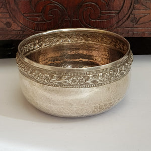 1000 Grade Solid Silver Middle Eastern Floral Repousse Bowl Antique 19th Century