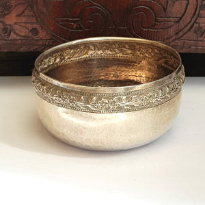1000 Grade Solid Silver Middle Eastern Floral Repousse Bowl Antique 19th Century