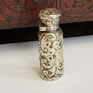 Superb Sterling Silver Floral Repousse Scent Bottle Antique Birmingham circa 1893