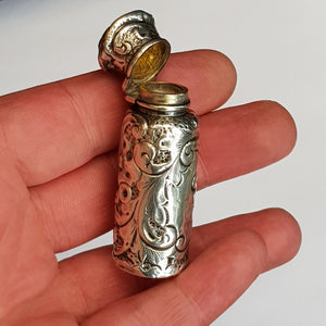 Superb Sterling Silver Floral Repousse Scent Bottle Antique Birmingham circa 1893
