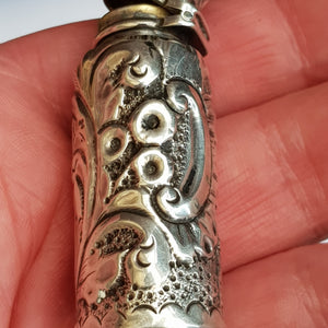 Superb Sterling Silver Floral Repousse Scent Bottle Antique Birmingham circa 1893