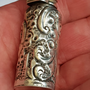 Superb Sterling Silver Floral Repousse Scent Bottle Antique Birmingham circa 1893