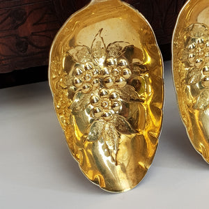 Sterling Silver Gilt Bowl Pair Of Berry Table Spoons Antique London circa 1911