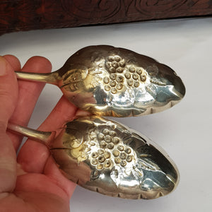 Sterling Silver Gilt Bowl Pair Of Berry Table Spoons Antique London circa 1911