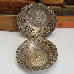Sterling Silver Cherub Repousse Pair Of Bon Bon Dishes Antique Chester Circa 1902