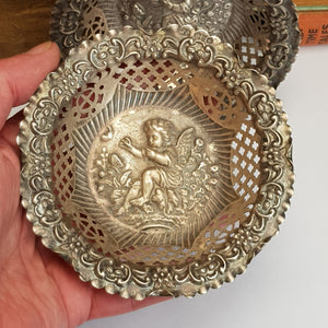 Sterling Silver Cherub Repousse Pair Of Bon Bon Dishes Antique Chester Circa 1902