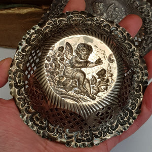 Sterling Silver Cherub Repousse Pair Of Bon Bon Dishes Antique Chester Circa 1902