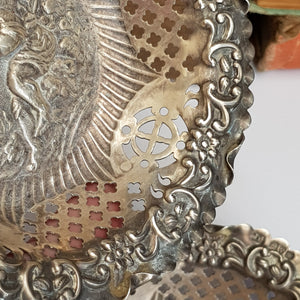 Sterling Silver Cherub Repousse Pair Of Bon Bon Dishes Antique Chester Circa 1902