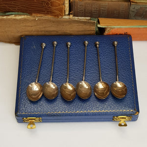 Sterling Silver Enamel Bowl Decorated Set Of x6 Tea Spoons Vintage Birmingham Circa 1961