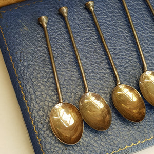 Sterling Silver Enamel Bowl Decorated Set Of x6 Tea Spoons Vintage Birmingham Circa 1961