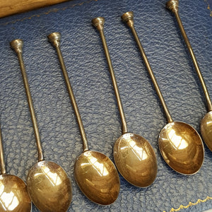Sterling Silver Enamel Bowl Decorated Set Of x6 Tea Spoons Vintage Birmingham Circa 1961