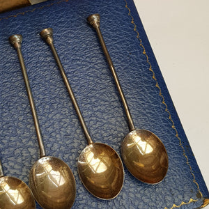 Sterling Silver Enamel Bowl Decorated Set Of x6 Tea Spoons Vintage Birmingham Circa 1961