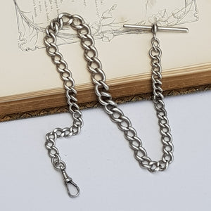 Sterling Silver 15.5 Inch Graduated Curb Link Albert Pocket Watch Chain Antique circa 1912