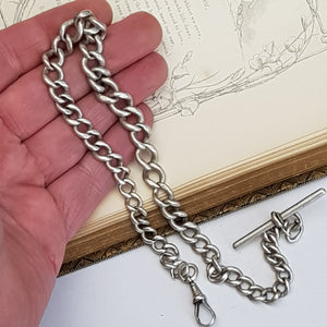 Sterling Silver 15.5 Inch Graduated Curb Link Albert Pocket Watch Chain Antique circa 1912