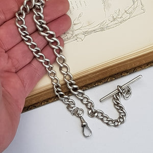 Sterling Silver 15.5 Inch Graduated Curb Link Albert Pocket Watch Chain Antique circa 1912